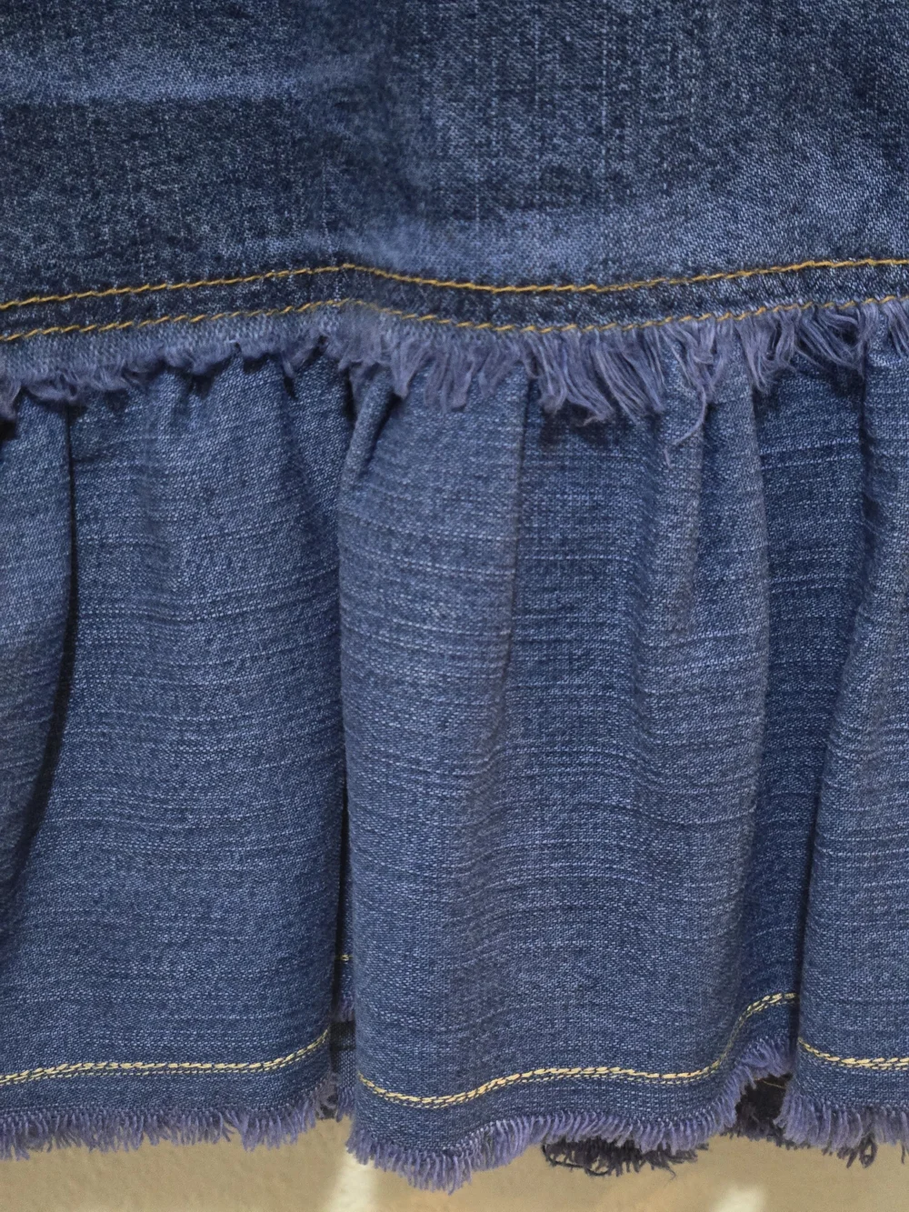 Y2K Denim Ruffle Hem Midi Skirt Whiskered Dark Wash 13